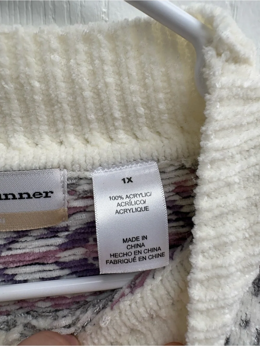 Alfred Dunner Cream Fair Isle Turtleneck Sweater with Purple Accents - beauty